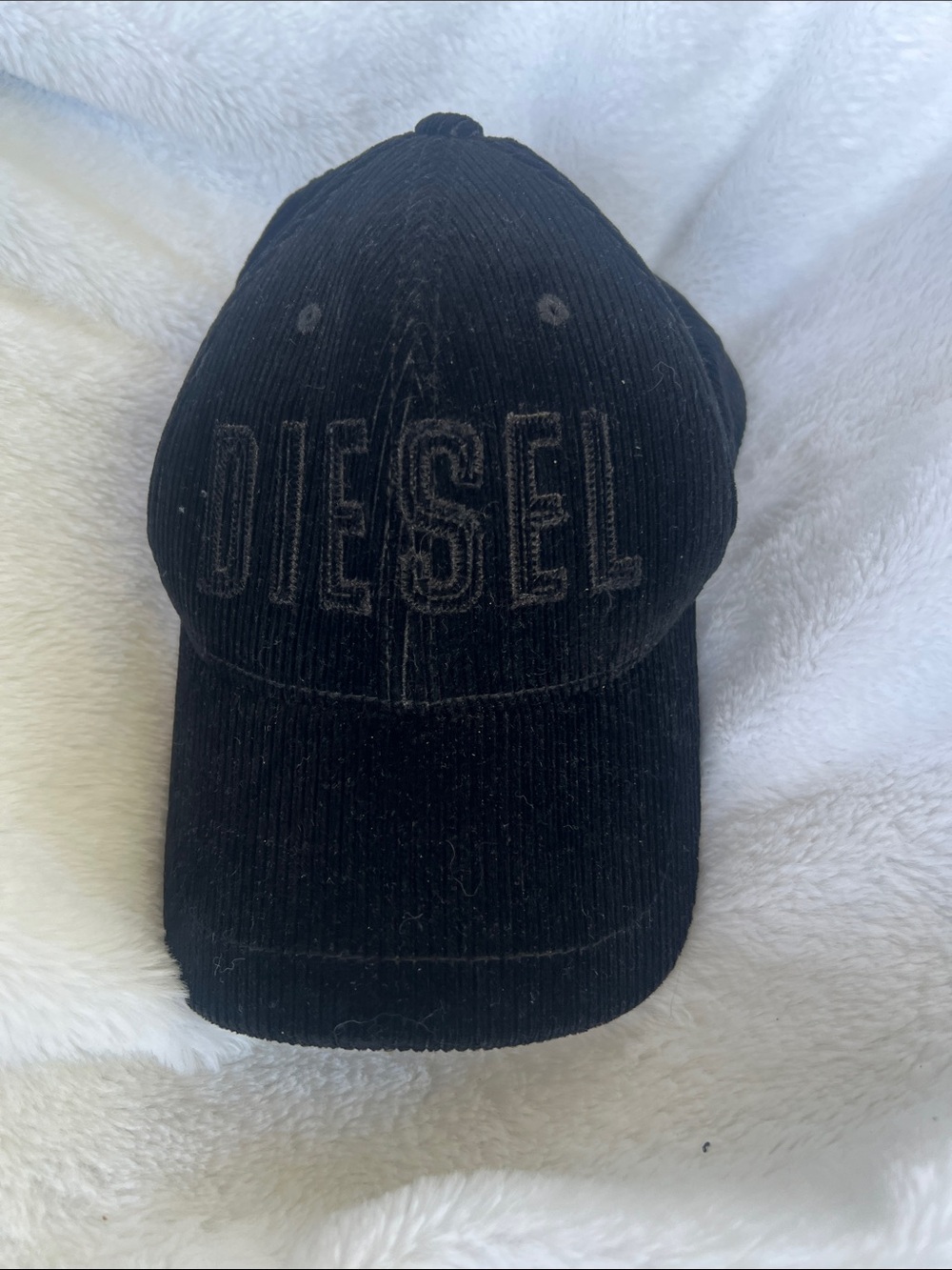 Diesel Black Corduroy Logo Baseball Cap